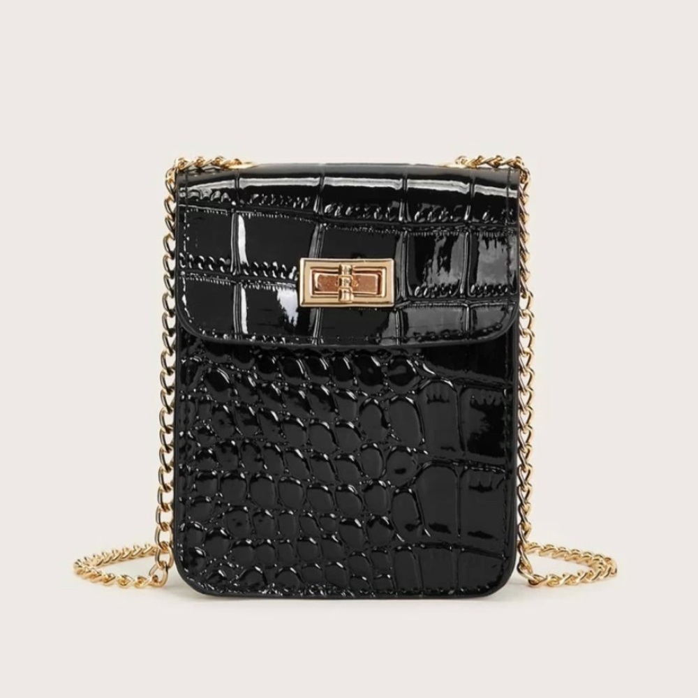 Mini Twist Lock Croc Embossed Crossbody Bag